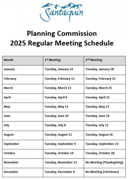 Planning Commission 2025 Meeting Schedule