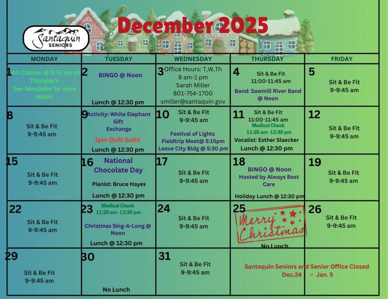 December 2025 Seniors Calendar