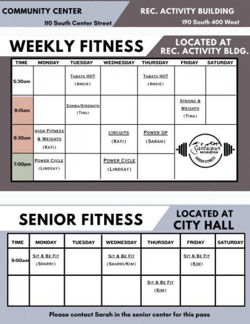 Fitness Schedule - winter 2025