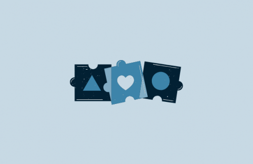 Blue banner image with 3 simple puzzle pieces for a preschool class