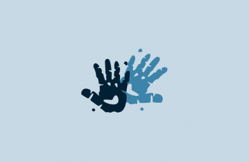 Blue background with 2 blue kid hand prints