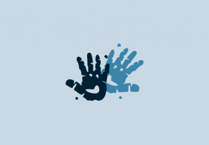Blue background with 2 blue kid hand prints