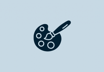Blue banner image with paint pallet icon for a kids art history class