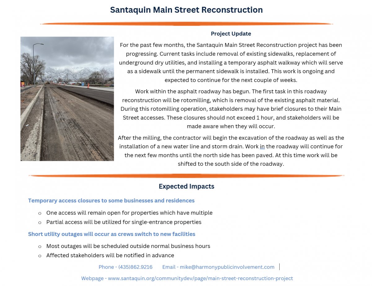 Main Street Reconstruction Update