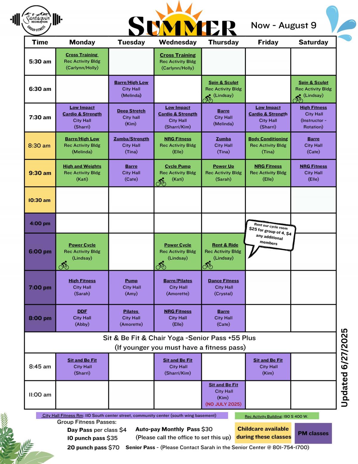 Summer Group Fitness Schedule