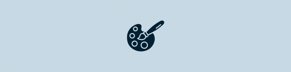 Blue banner image with paint pallet icon for a kids art history class